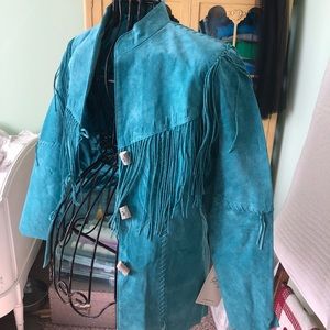 Scully XL ladies turquoise suede fringe jacket